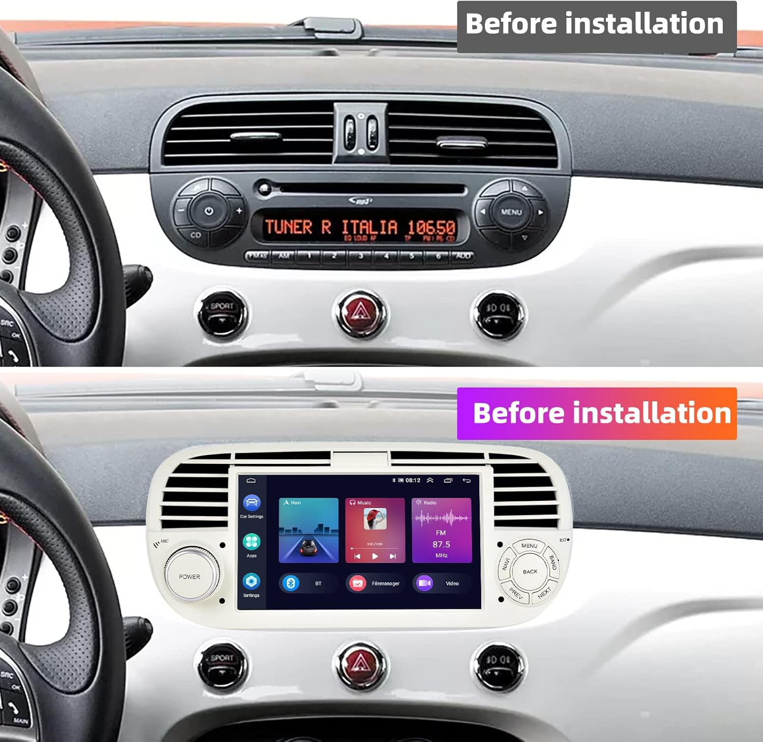 Fiat 500 dashboard before car radio installation