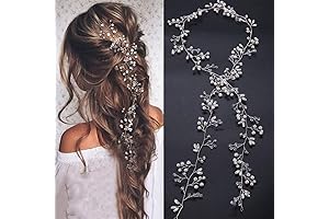Rose Gold & Silver Extra Long Pearl/Crystal Bridal Head Vine