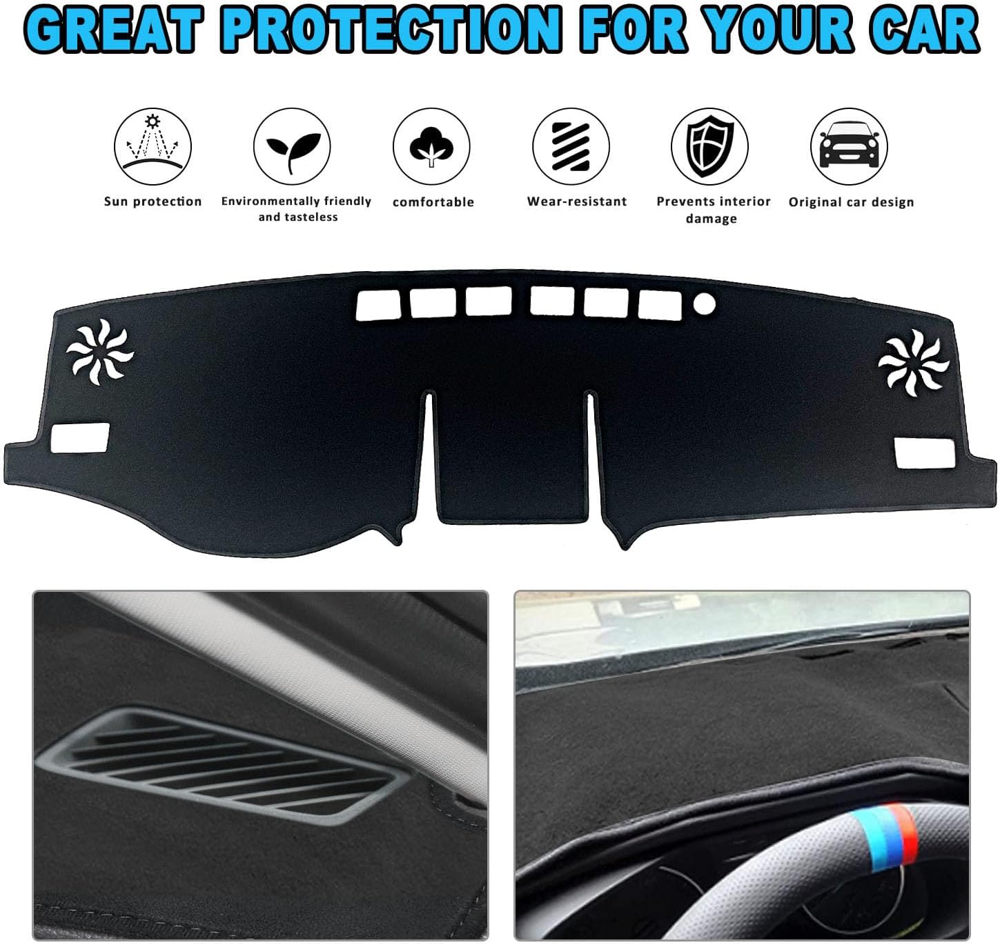 Dash Cover for Toyota RAV4 2025 2024-2019 Dashboard Cover Mat Dash Carpet Cover Protector - Center Console Cover Sunshield Protector Pad for Toyota RAV 4 Accessories (Black)