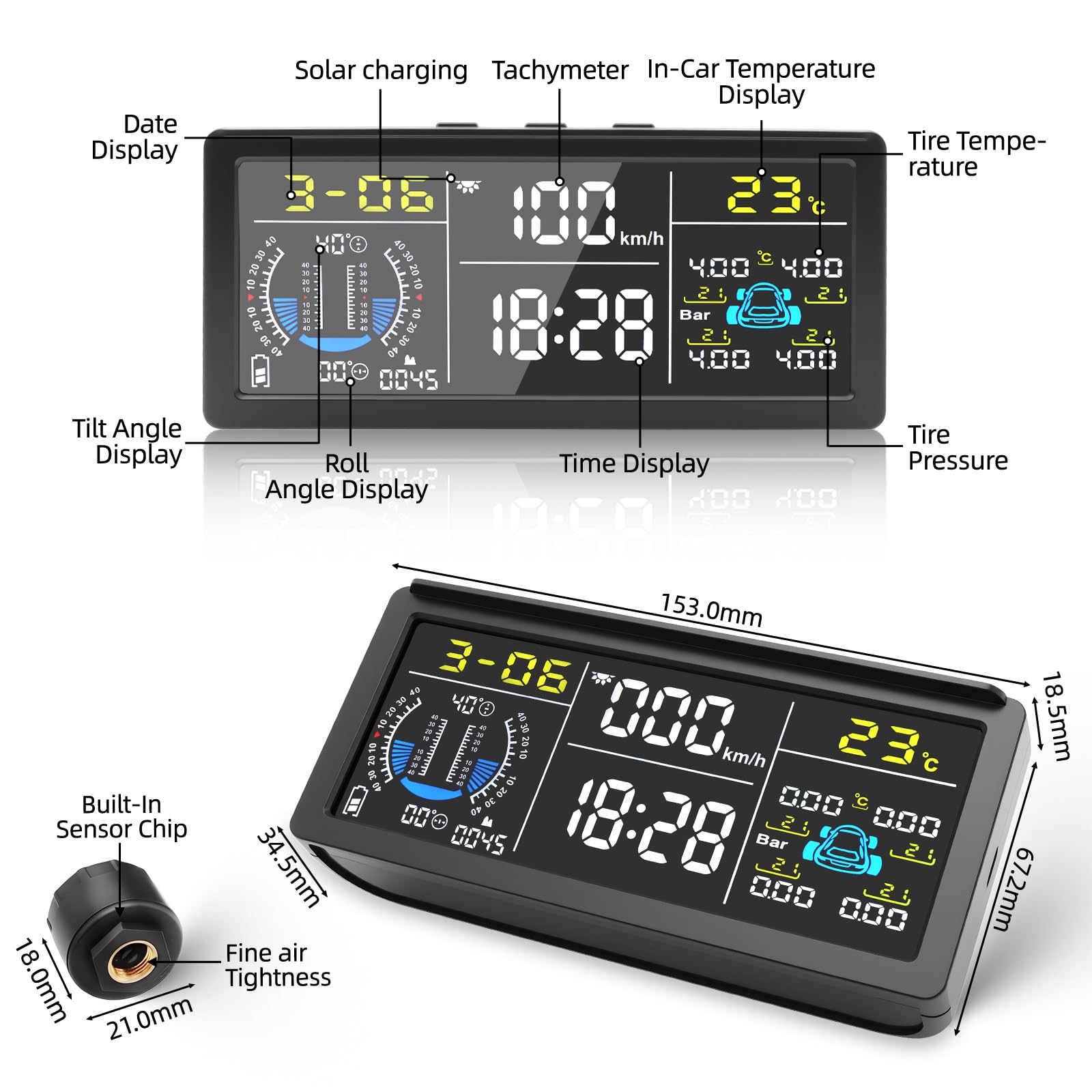 Sistema de Monitoreo de Presión de Neumáticos TPMS 0-199psi, Solar USB, Sensores de Núcleo de Cobre, 6 Modos de Alerta Incluyendo Alerta de Exceso de Velocidad Vehículo Remolque Caravana