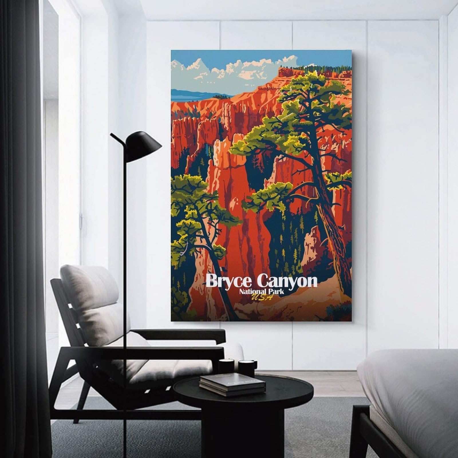 Junmoney Unframe-Style-11 Bryce Canyon National Park Illustration Hanging Wall Art, 20X30inch(50X75cm), For Bedroom, Guest Room Or Reading Nook, Home Artwork With A Soft Interior Feel