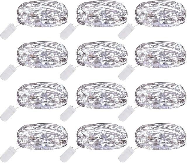 Ehome Fairy String Lights, 12 Pack Fairy Lights Battery Operated, 7.2ft 20LED Christmas Lights Silver Coated Copper Wire Lights Firefly Lights Moon Lights for Party Christmas Decorations White