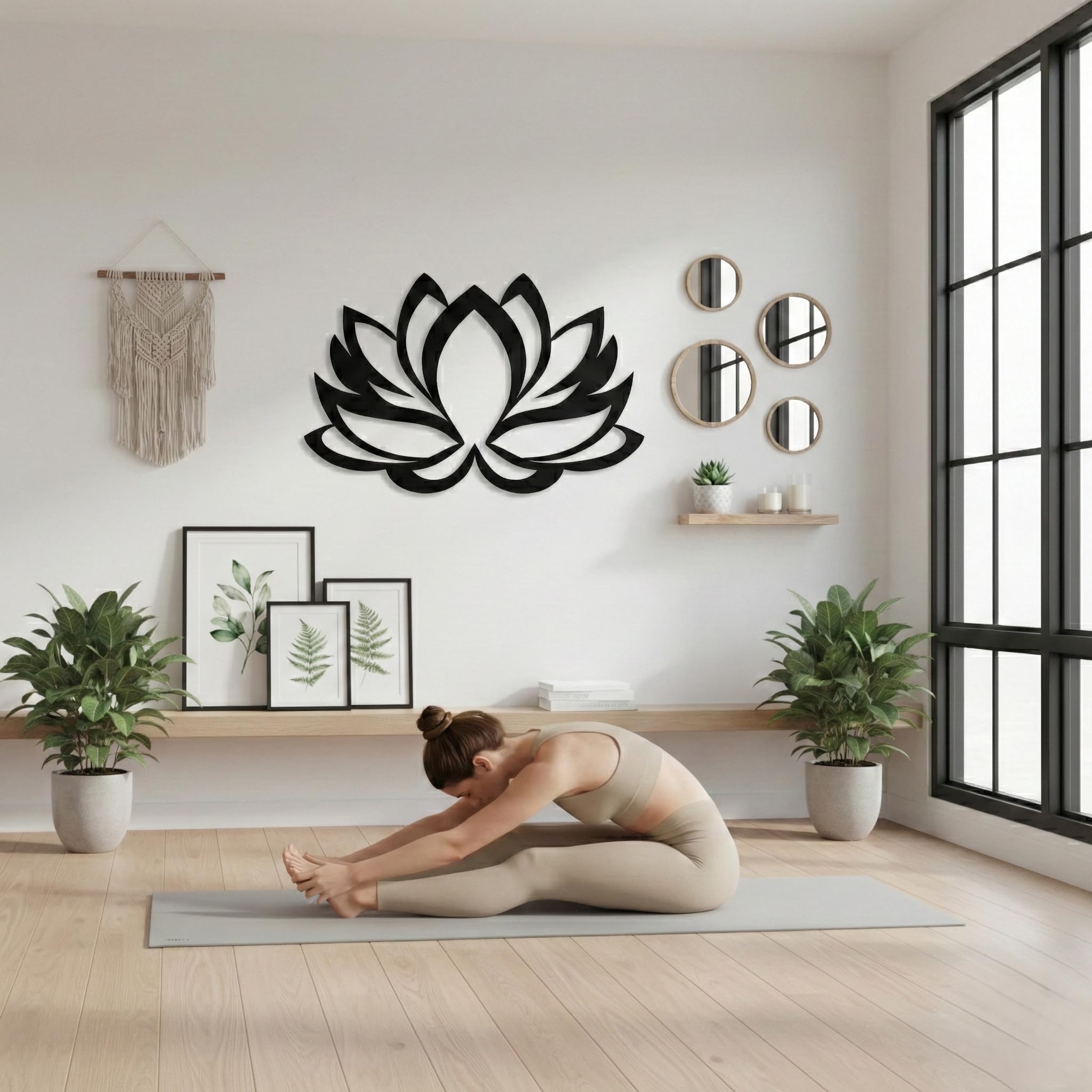 DEKADRON Arte de pared de metal, flor de loto, decoración de pared de metal para el hogar, la oficina, el estudio de yoga, negro