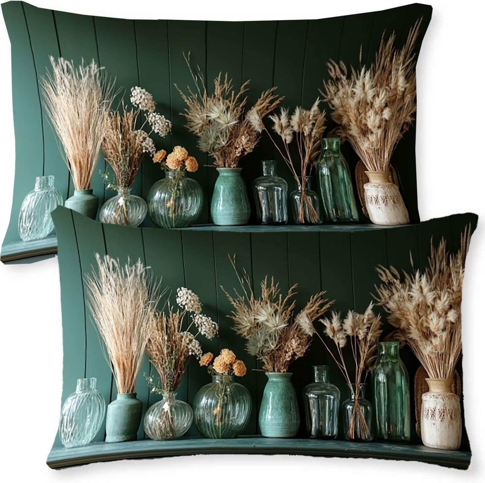 Set di 2 Federe per Cuscini in Velluto 50 x 70 cm Bottiglia Di Vetro Senza Inserto，Cerniera Invisibile Verde Retangolo Cuscini per Divano Federe Cuscino letto，per Uso Interno Decorativa j0l-79