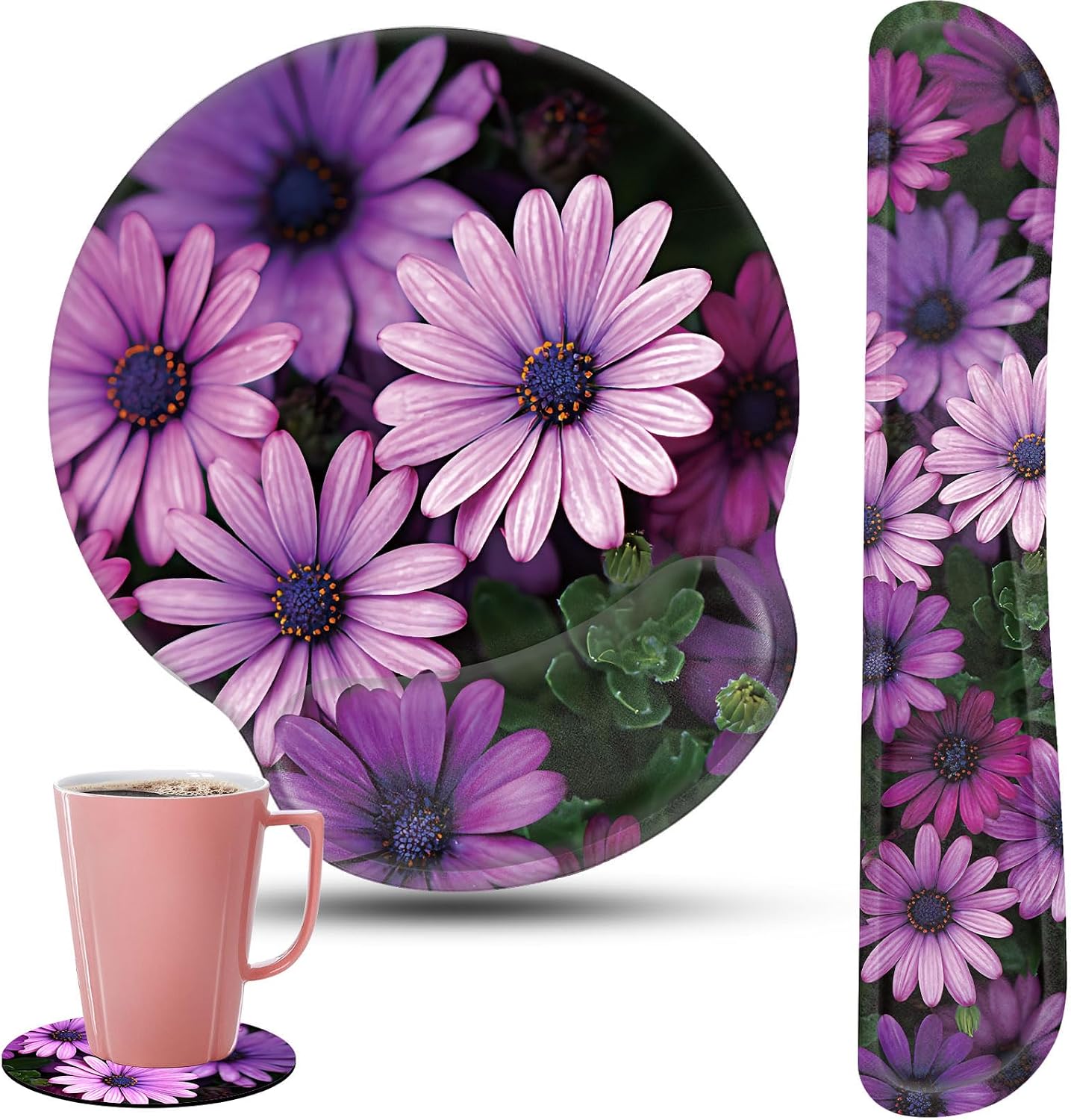 Keyboard Wrist Rest and Mouse Pad Wrist Support Set with Coasters,Ergonomic Gaming Mousepad for Home Office Working Studying Easy Typing & Pain Relief,You Got This Adorable Peony Flower