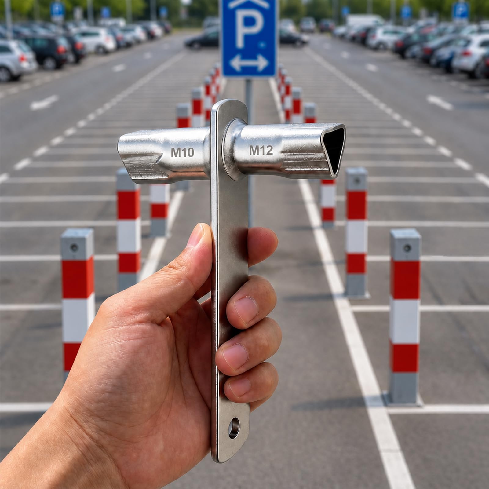 Klucz trójkątny M10/M12 17 mm/19 mm zgodny z DIN 22417, klucz słupkowy do słupków parkingowych, słupków odgradzających, blokad parkingowych i szlabanów, metal ocynkowany