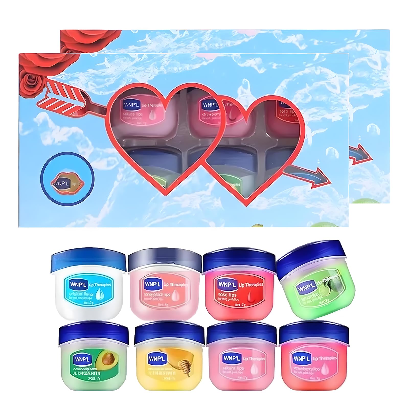 16pcs Lip Balm, Lip Balm Multipack with 8 Flavors, Set for Dry Cracked Lips Mini Gift Set, Includes Honey, Avocado, Rose