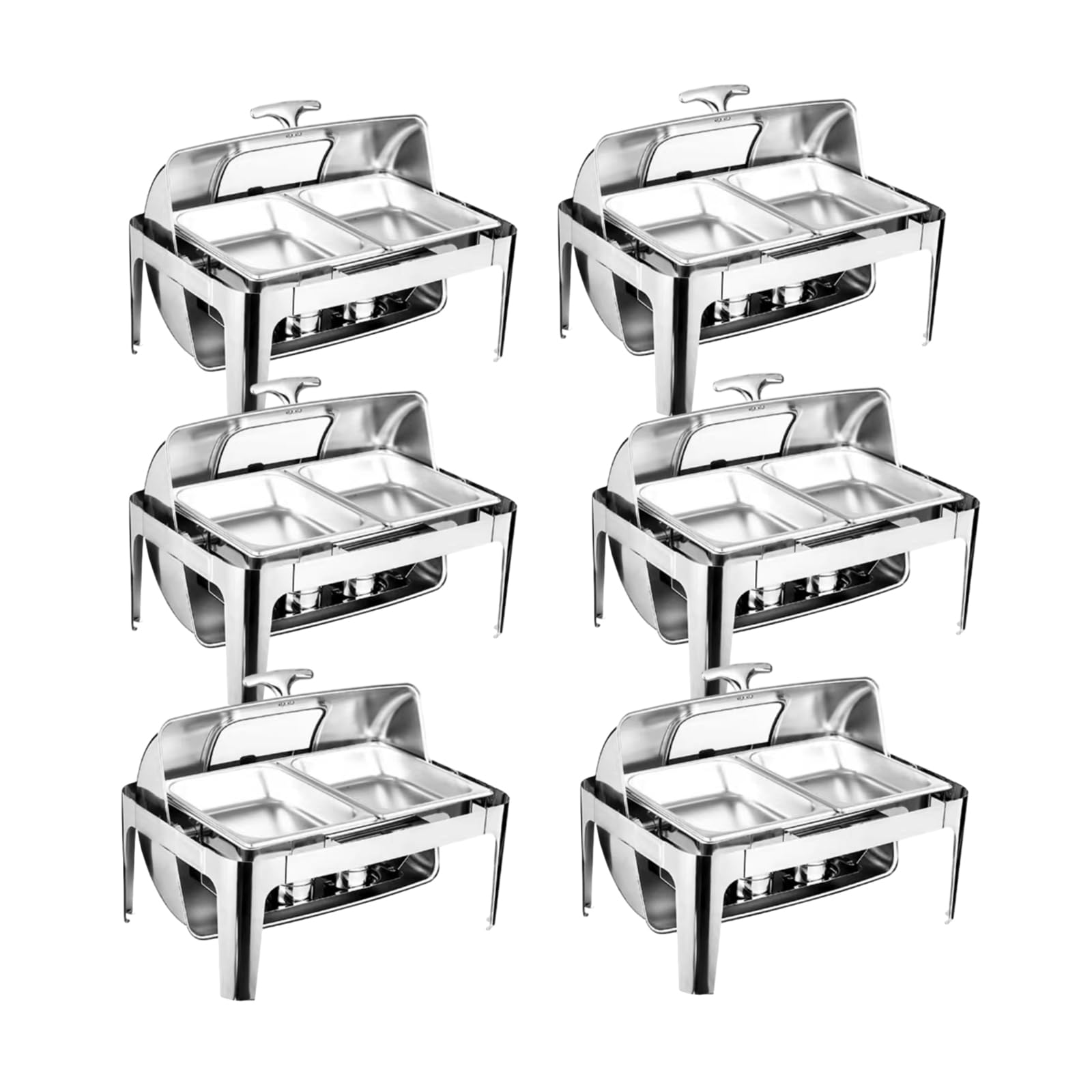 Chafing Dish Buffet Set Calefacción Y Aislamiento Set De Cinco Piezas con Comida Y Agua Bandeja Cubierta Quemador 9L Rectangular con Vidrio De Visualización para Cafetería,Six