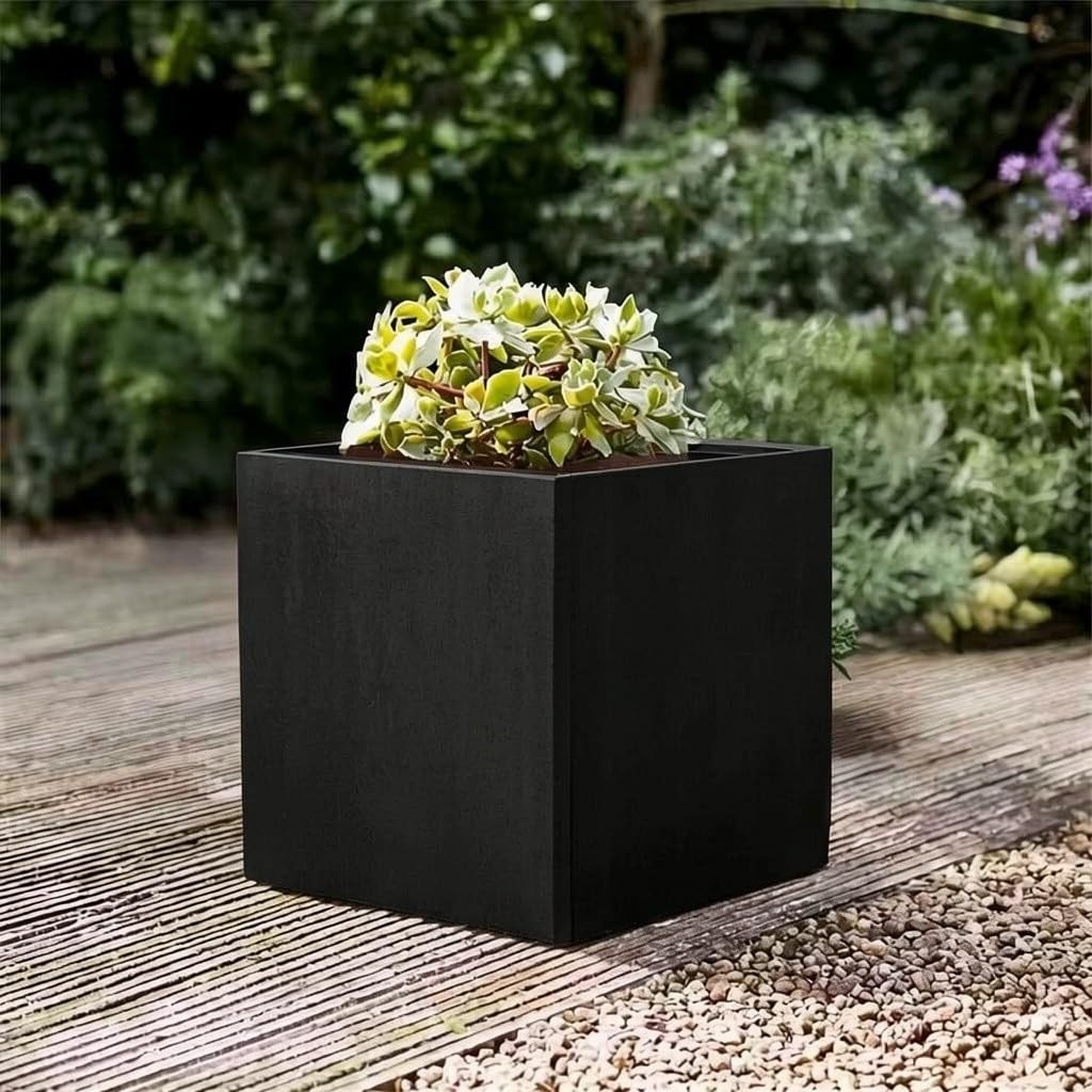 Nicoman Metal Cube Planter, Indoor & Outdoor, 50x50x50 cm, Matte Black finish, Weathering Steel, Square, Freestanding Garden Planter