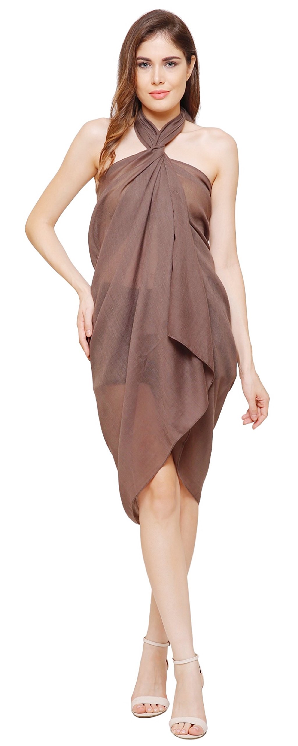 World Of Shawls Women's 50% Viscose 50% Cotton - Cappuccino Plain Sarong, Coverup, Scarf, Big Size 110Cm X 200Cm (50% Viscose 50% Cotton - Cappuccino)