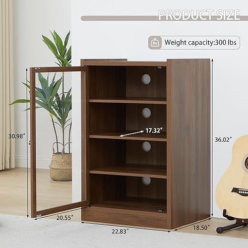 Miniatura 2 de Gabinete de almacenamiento de 5 niveles de nogal con estantes ajustables y gestión de cables para sala de estar, juegos, grabación