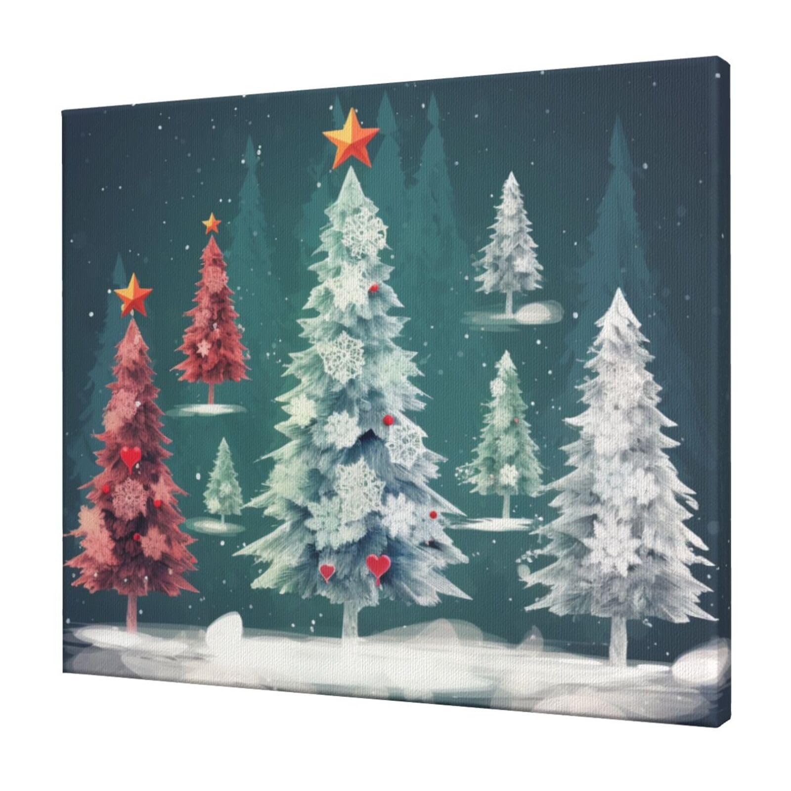 YKLJG christmas trees Printed Wall Art Canvas Prints 60x50 CM Wooden Framed Picture Painting Artwork for Bedroom Kitchen Home Office Decor