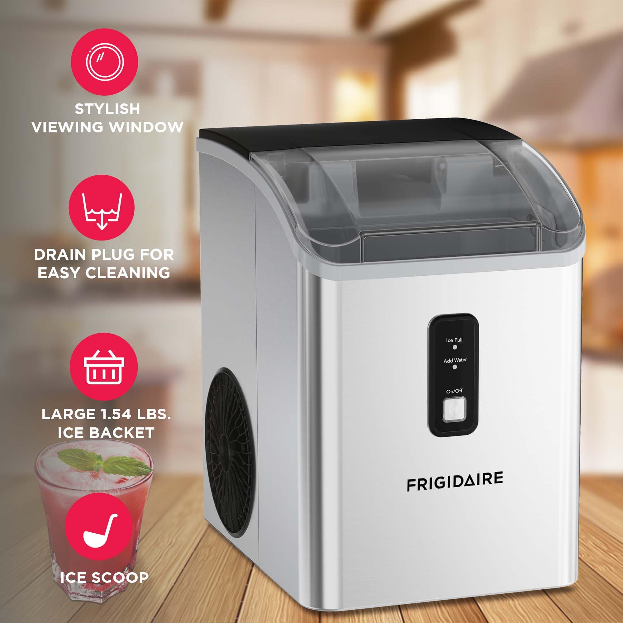 Frigidaire Countertop Crunchy Chewable Nugget Ice Maker, Compact, 33lbs per Day, Metallic Finish - 5