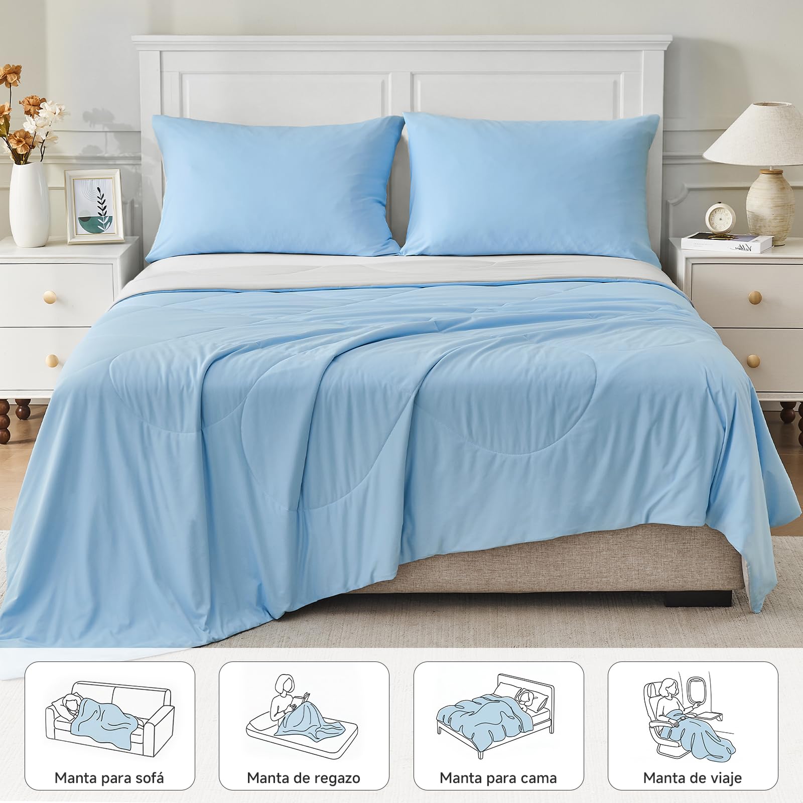 HOMFINE Manta Refrescante para Personas - Doble Cara Manta de Verano para Sofa Cama Verano Q-MAX>0.4 Suave Manta de enfriamiento, Cooling Blanket, Anti Estático, Azúl, 200 x 220 cm