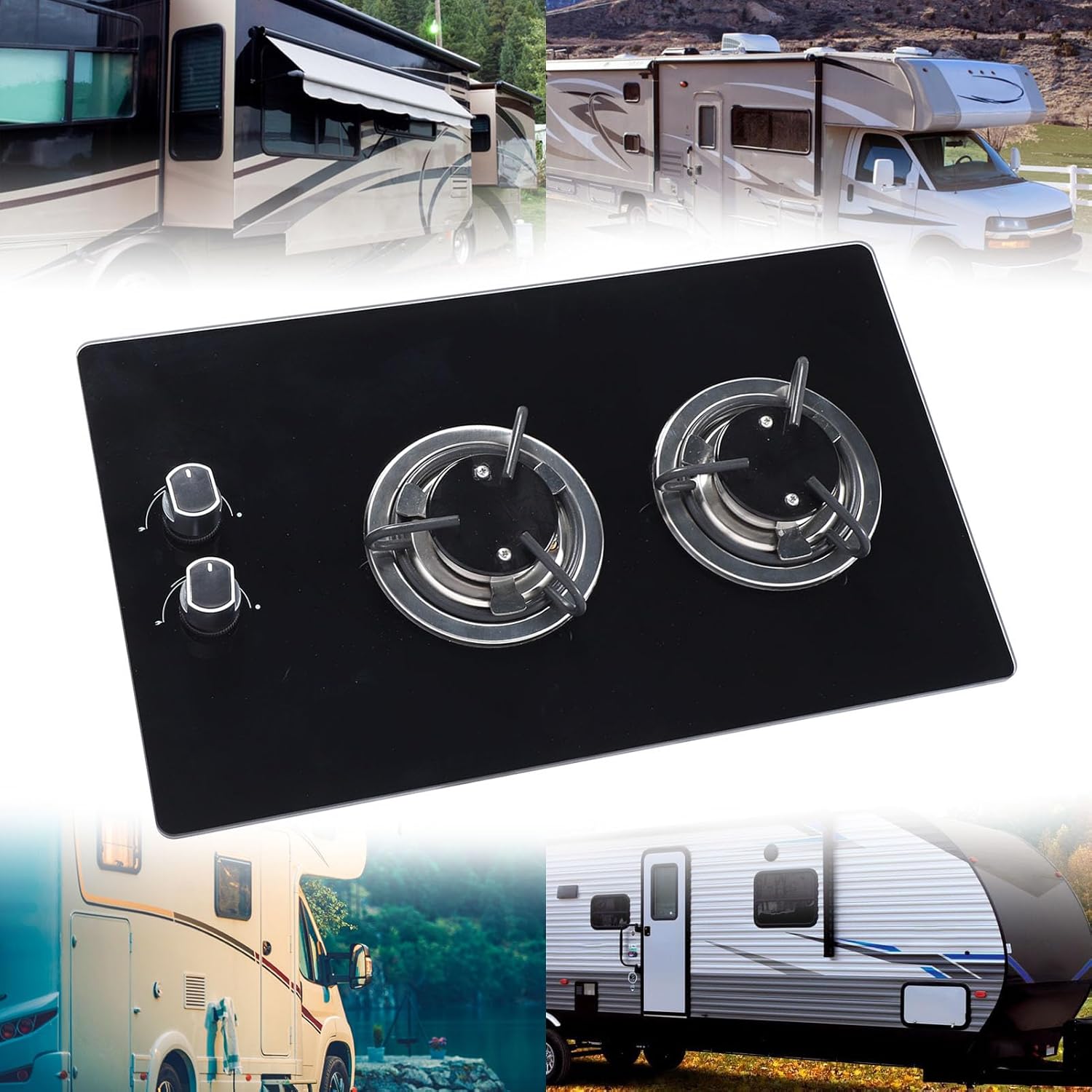 Marine Gas Stove 2 Burner LPG Cooktop, 1.8kw Double Hob Tempered Glass for Boat, Caravan, RV,