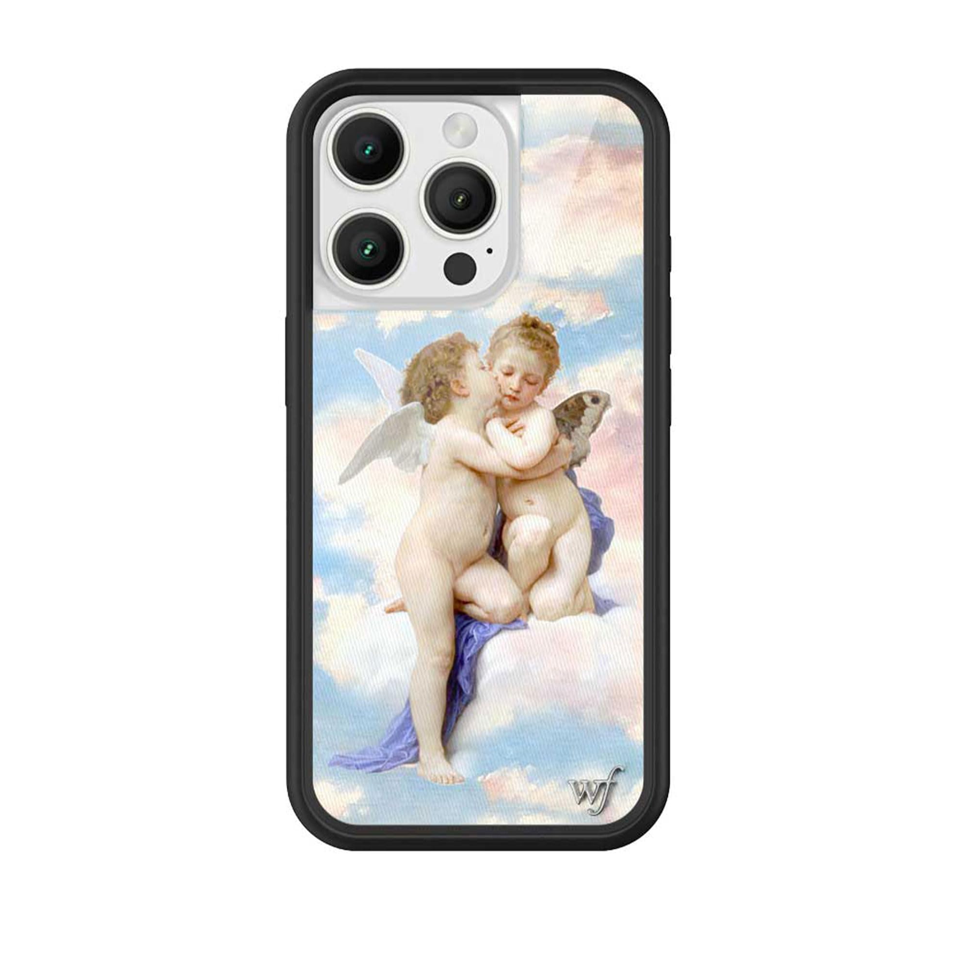 Wildflower Cases - Angels, Compatible with Apple iPhone 16 Pro | Baby Coquette Girl Cherub Blue White Y2K Cute Trendy - Protective Black Bumper, 4ft Drop Test Certified, Women Owned Small Business