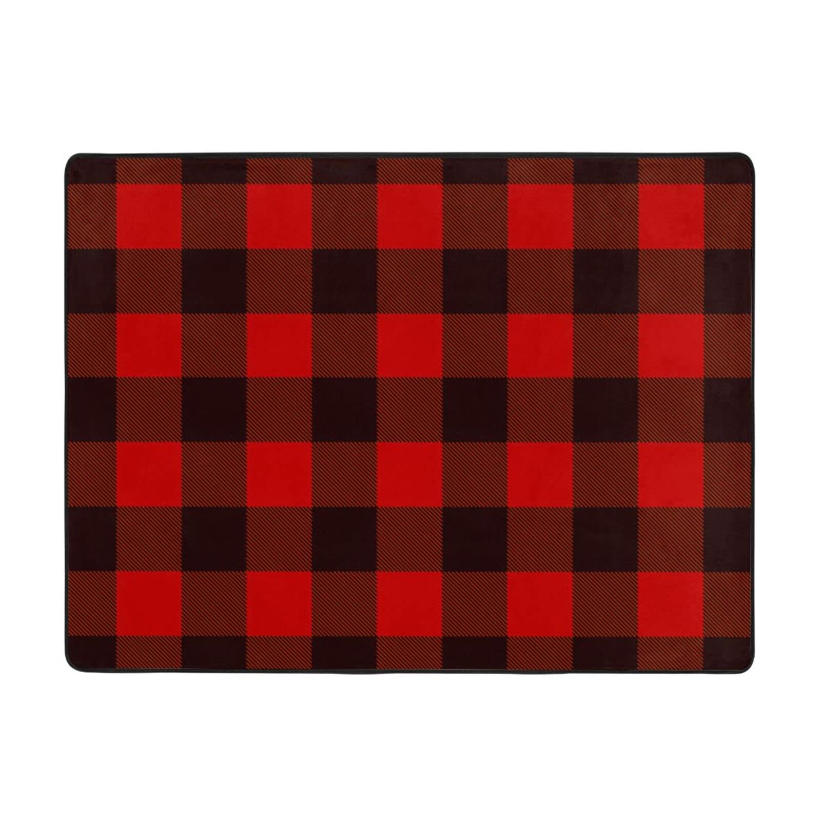 Tapis antidérapant à carreaux rouge et noir en tissu doux pour le salon et la chambre