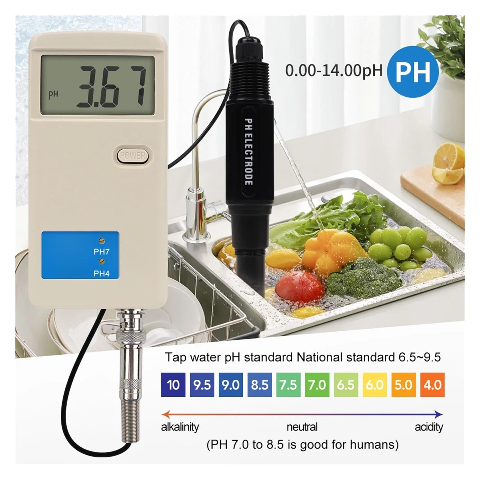 Medidor Agua Medidor De PH Digital Retroiluminado Alta Precisión, Probador Calidad del Agua For Laboratorio, Potable, Acuarios, Hidroponía Multiusos Preciso Fácil