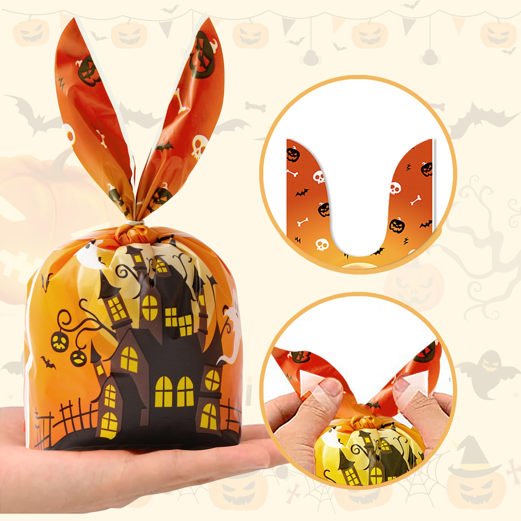 Lot De 100 Sacs à Friandises D'Halloween En Plastique Pour