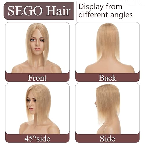 Miniatura 6 de SEGO Peluca de cabello humano Remy con clip para mujer, sin flequillo, base de seda, para pérdida de cabello, cobertura de cabello delgado, gris, 4