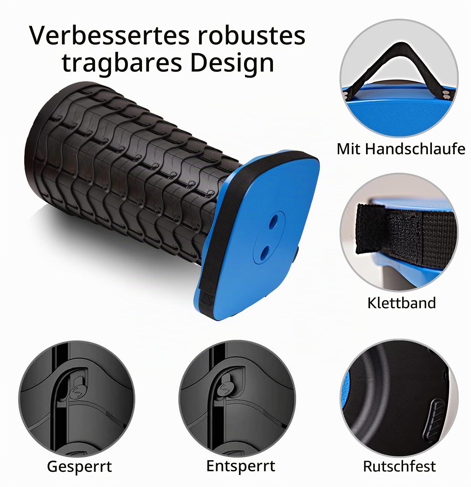 Tragbarer Klapphocker, Teleskophocker Faltbar Campinghocker für Outdoor Camping Angeln BBQ Drinnen Küche, Belastung 220kg