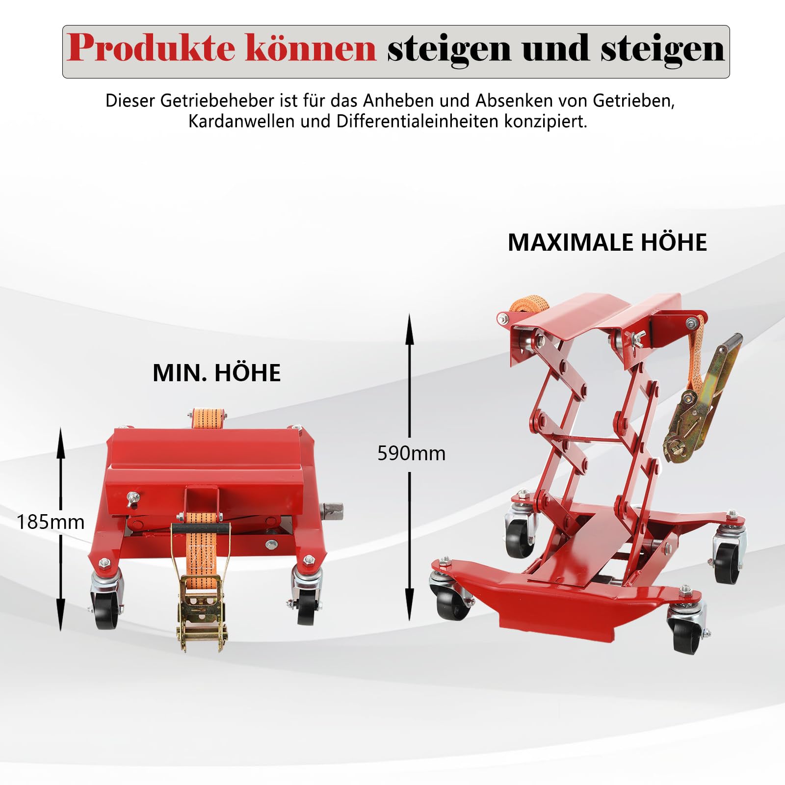 Boden Getriebeheber, Model 09021 200kg Schwerlast Boden Getriebe Wagenheber Reparatur Wagenheber 185-590mm Höhe für Fahrzeugwartung und Getriebewechsel