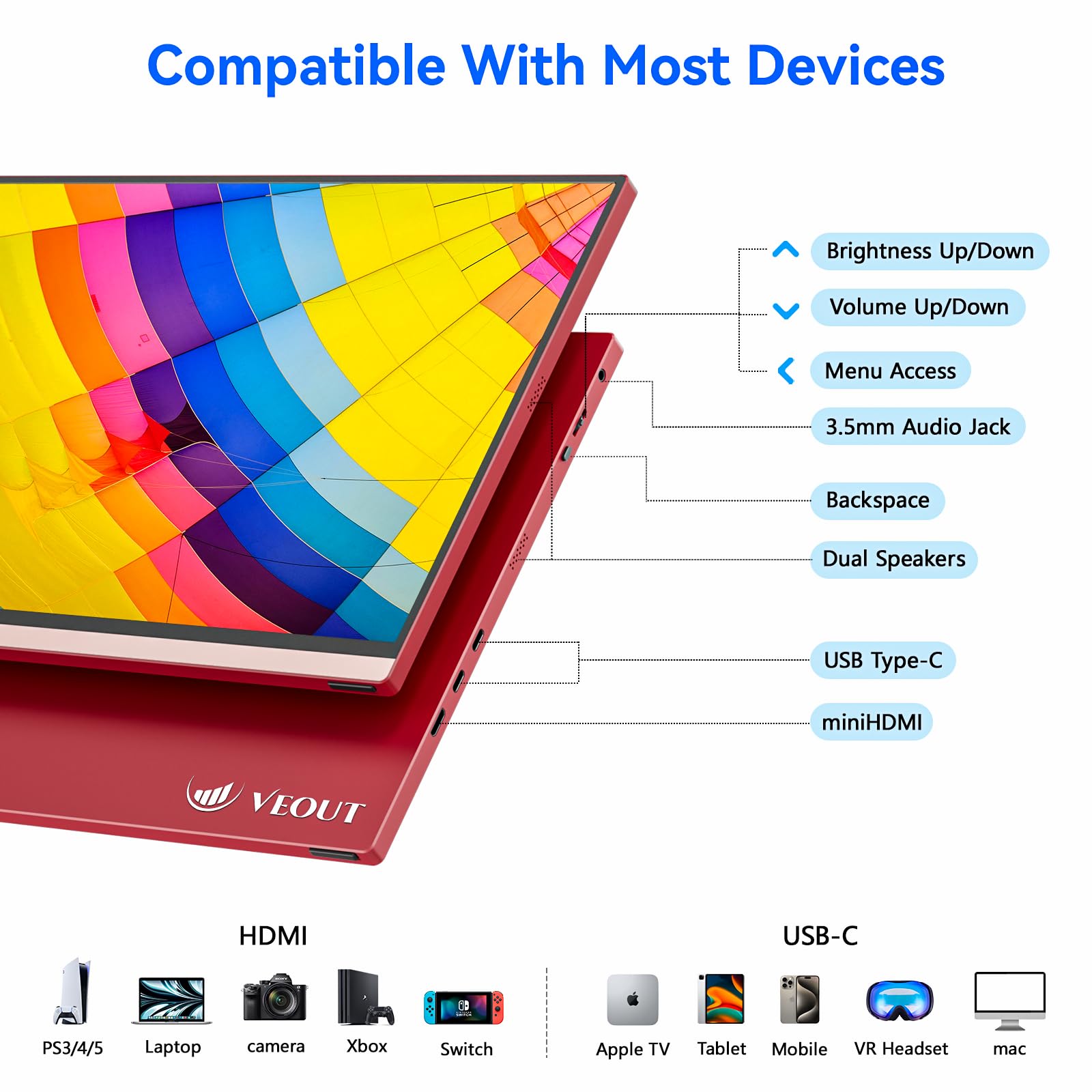 Veout 16インチ ポータブル モニター 本体　ピンク Amazon.com: Veout 16Inch Pink Portable Monitor for Laptop