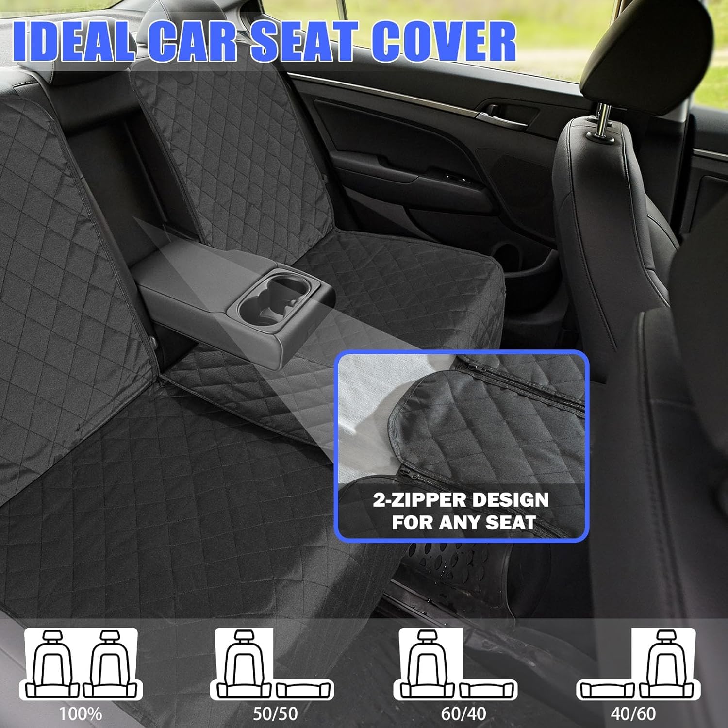 Yonktoo Coprisedile per auto per cani per sedile posteriore, copertura per sedile auto 60/40 diviso per piccole auto, SUV, camion - XL - 154,9 cm W