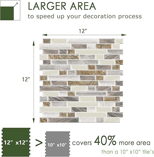 Miniatura 5 de STICKGOO Protector contra salpicaduras de azulejos de diseño más grueso, 12 x 12 pulgadas, para pegar en la cocina, azulejos autoadhesivos para