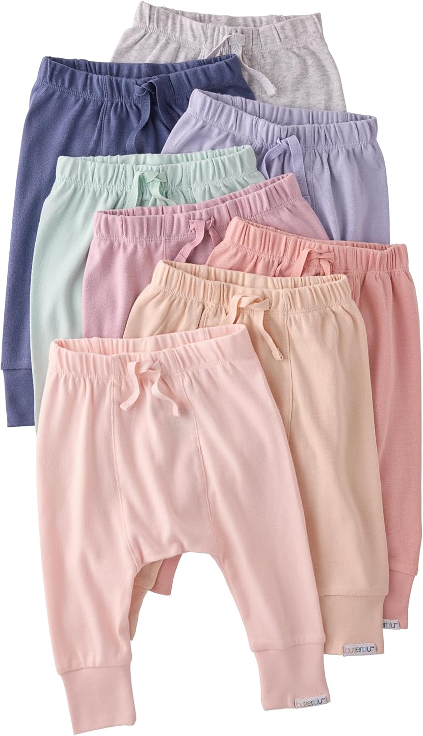 Butterblu Unisex-Baby Jordan 8-Pack Jogger Pants 100% Organic Cotton Bottoms for Boys & Girls