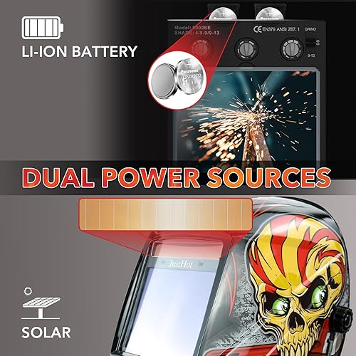 Miniatura 6 de JustHot Casco de soldadura de visión grande 4 Sensor de arco Campana de soldadura 3.94 "x3.15" Máscara de soldadura accionada solar de color