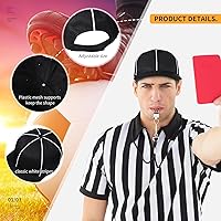 Vista 4 de Wettarn Conjunto de disfraz oficial de árbitro para hombre, camisa de árbitro, sombrero de árbitro, silbato con cordón, tarjetas de bandera