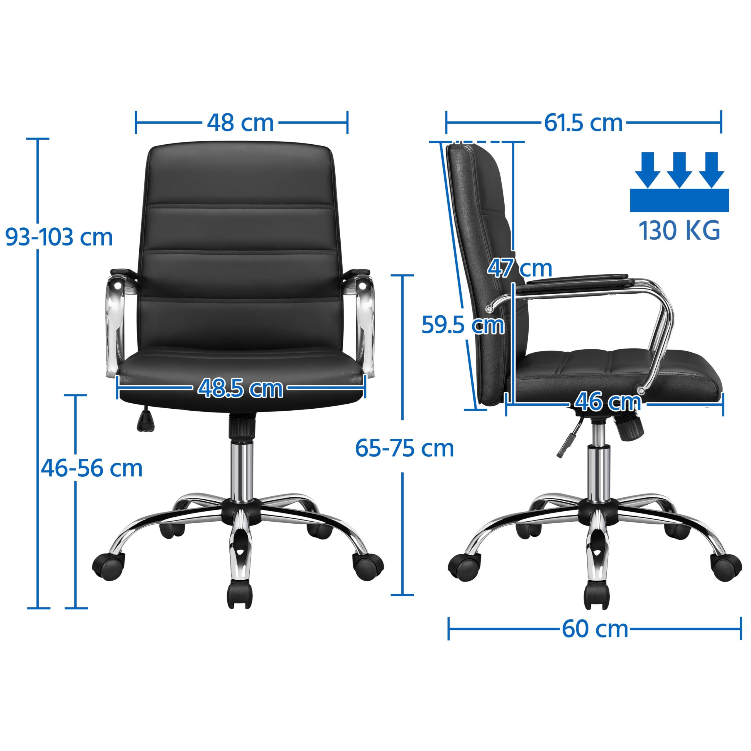 Yaheetech Sedia/Poltroncina Ufficio Scrivania Ergonomica Ecopelle Altezza Regolabile Girevole a Rotelle Reclinabile per Computer Imbottita con Braccioli Portata 130 kg Nera