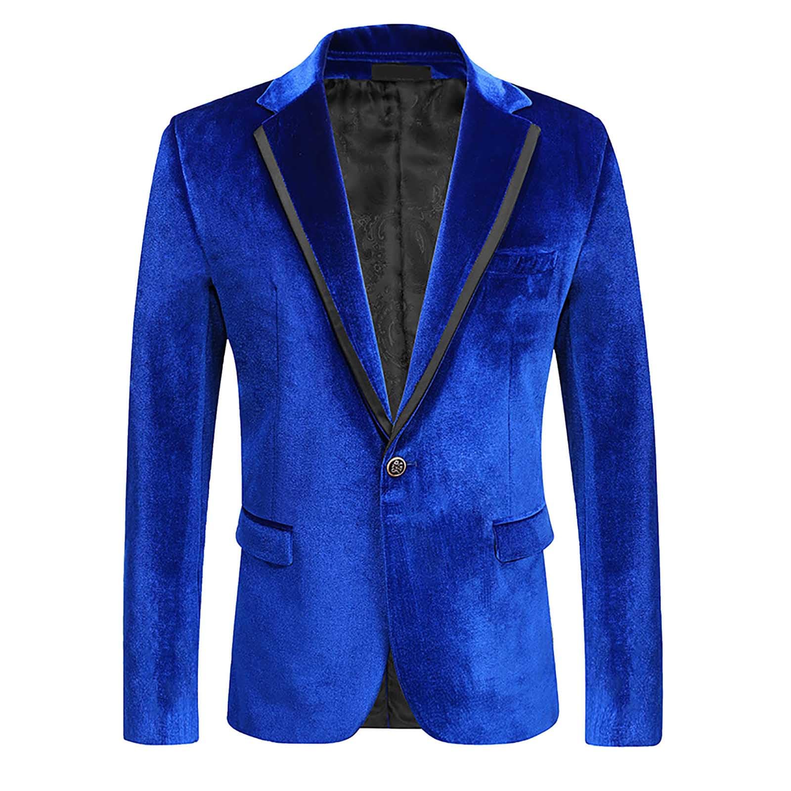 Blazer in velluto da uomo, vestibilità stretta, blazer con un bottone, smoking per balli di fine anno, matrimoni, feste, cene, cappotti eleganti in tinta unita