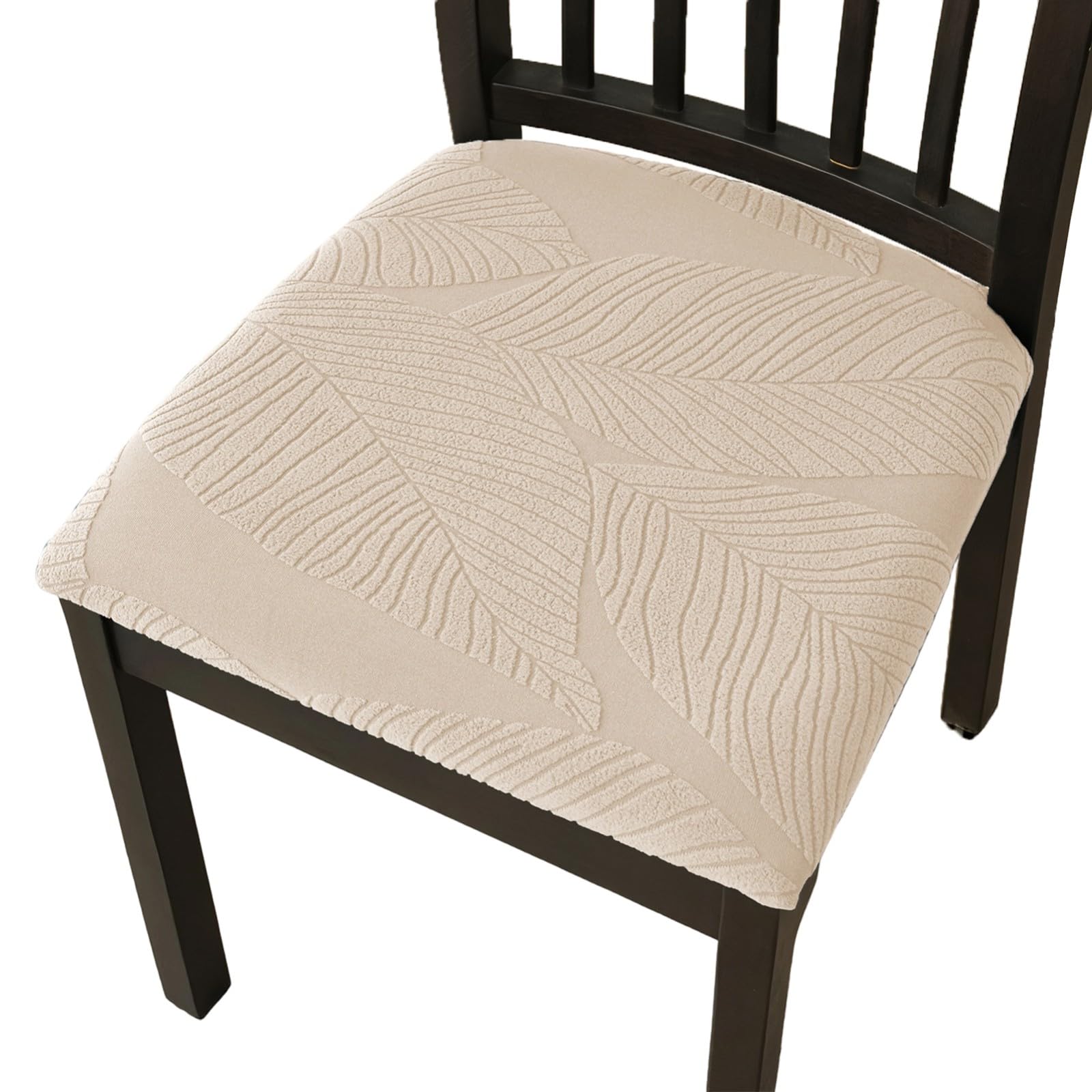 Stretch-Sitzbezüge für Esszimmerstühle 2/4/6er-Set,Jacquard-Sitzbezüge für Küchen-und Esszimmerstühle,Abnehmbare und Waschbare Stuhlhussen(Beige,6Pcs)