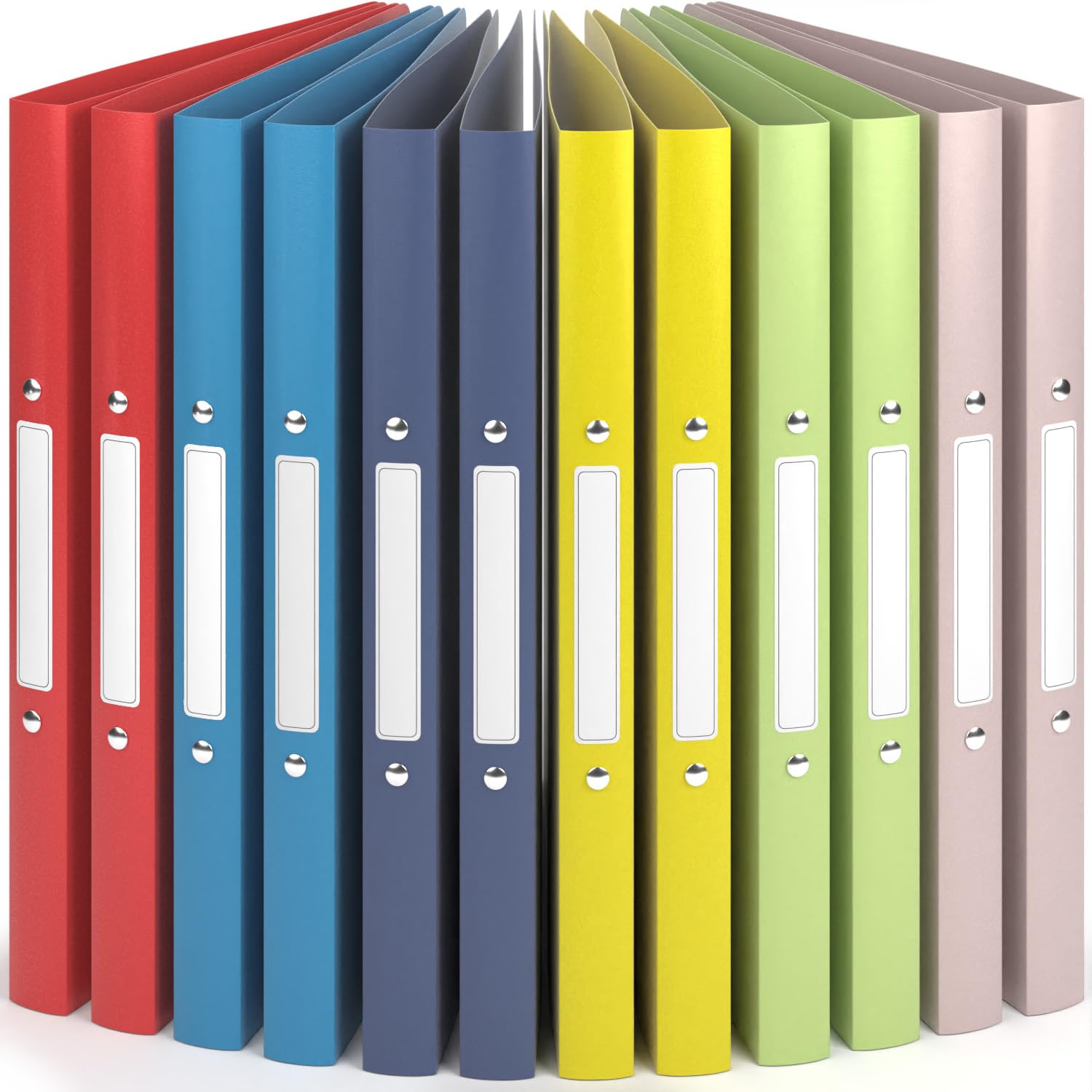 ACROPAQ - 12 x Ring Binder A4 - Flexible A4 Folder Files for 100 Pages, Binders with 2 Rings, Spine Width 2.5 cm, Summer 'Nature' Color Collection - Slim Binder, School Folder, Plastic Folder