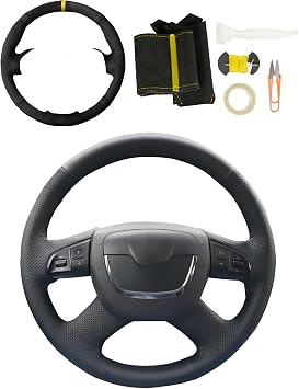 Car Steering Wheel Cover Suede Leather Stitch Wheel Wrap Fit for Skoda Octavia Superb Yeti 2009 2010 2011 2012 2013 Roomster Fabia,Yellow Mark