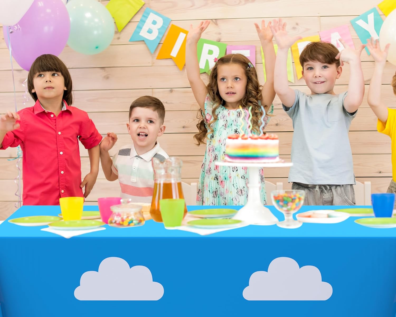 3 Pack Airplane Birthday Party Tablecloth 108 x 54 Inch Blue Sky White Clouds Airplane Table Cover for Baby Kids Boy Girl Shower Rainbow Theme Party Decorations Supplies(Simple) - Image 7