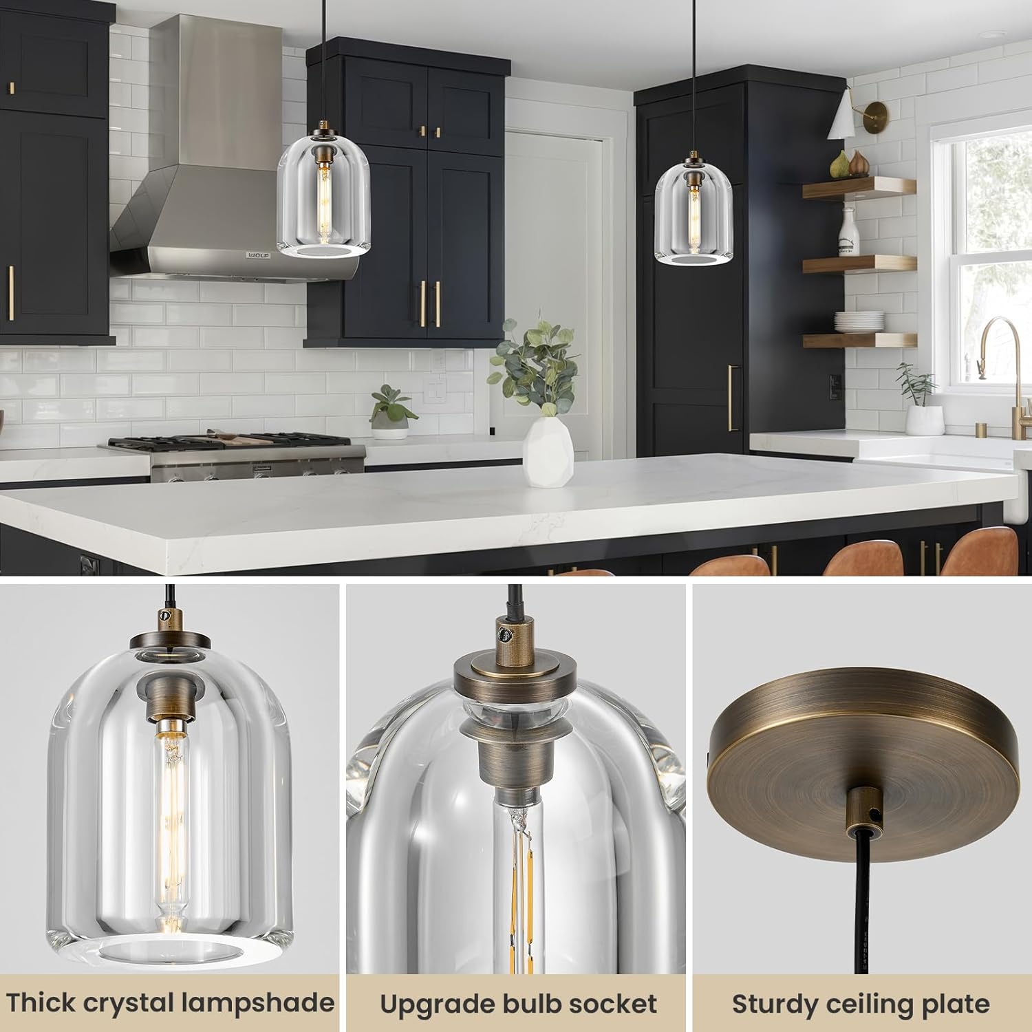 Crystal Pendant Light Kitchen Island: 5.1" Vintage Copper Hanging Lights above Dining Table - K9 Crystals Lighting over Kitchen Sink - Luxury Cylinder Pendants Light Fixtures Bulb Included for bedroom