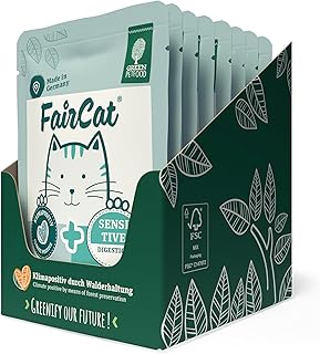 Green Petfood FairCat Sensitive (8 x 85 g), getreidefreies Katzenfutter mit Flohsamenschalen & Fenchel, Katzennassfutter für ausgewachsene und wählerische Katzen, Katzenfutter mit angenehmen Duft product image