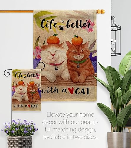 Miniatura 7 de Better - Bandera de arpillera para casa, paquete de 2 piezas, diseño de gato y gatito maullido, pelo de pata estropeado, mascota, naturaleza,