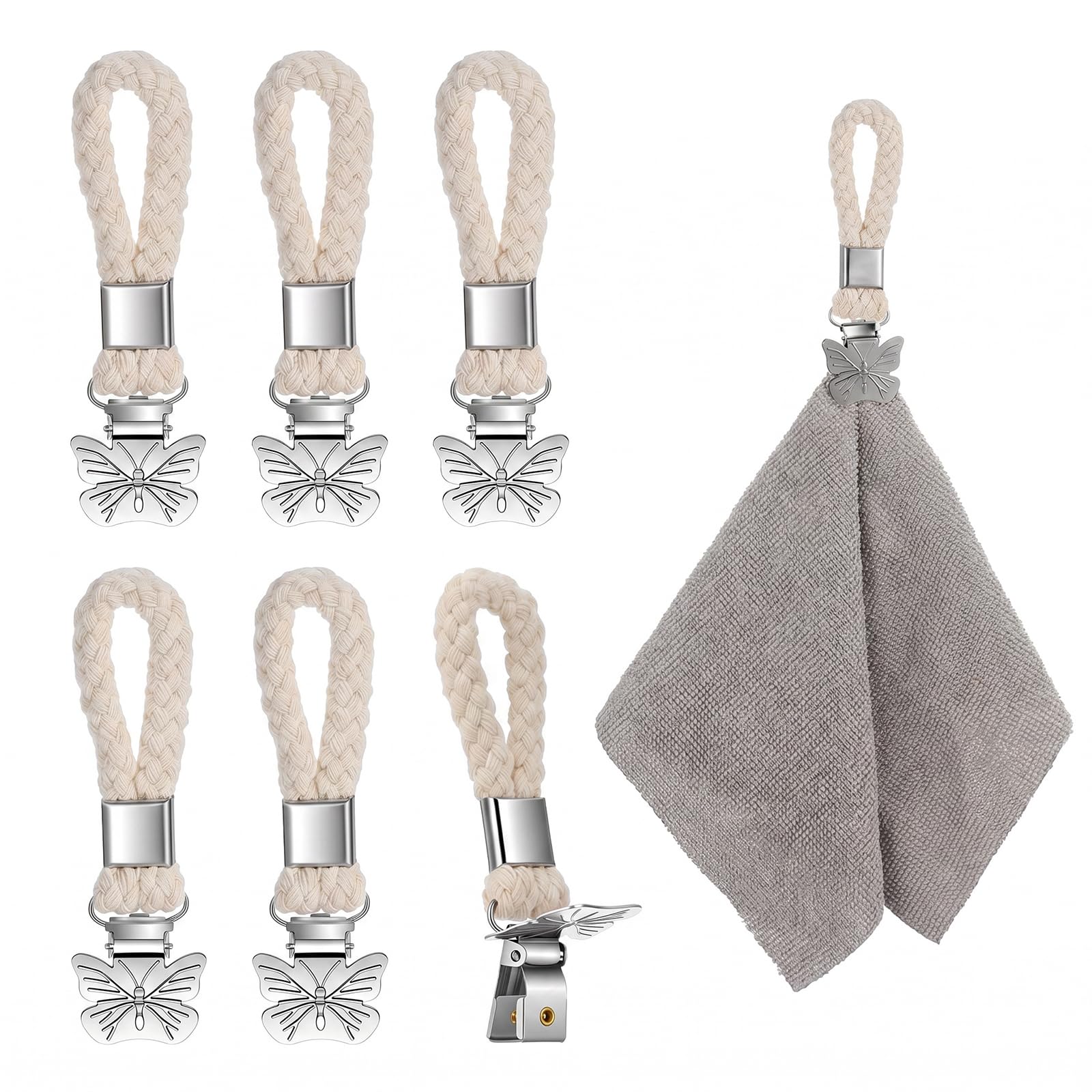 Tyqour 6Pcs Kitchen Towel Clips, Bath Towels with Hanging Loop, Kitchen Towel Hanger, Hand Towels with Hanging Loops