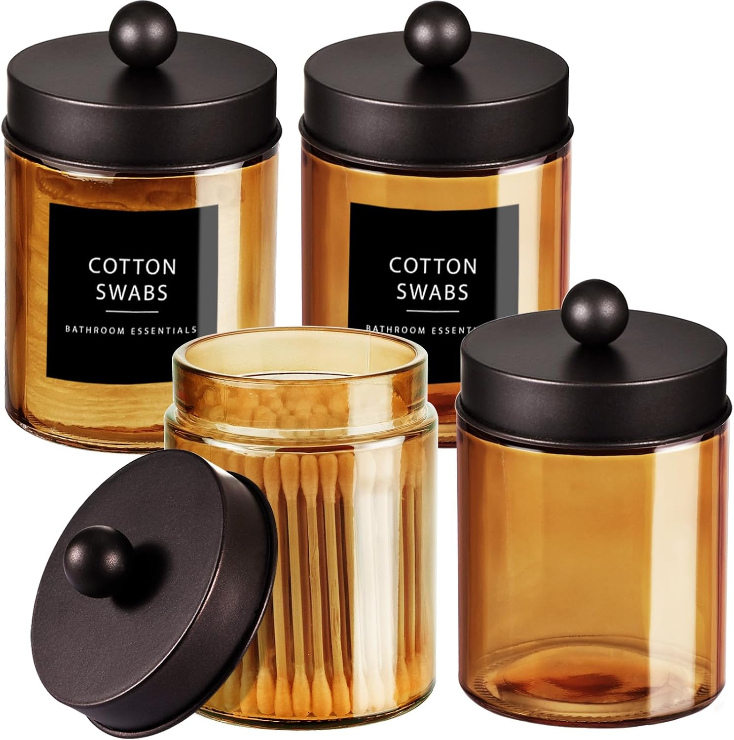 Amolliar Bronze Amber Glass Apothecary Jar, Qtip Holder Jar, Bronze 4 Pack