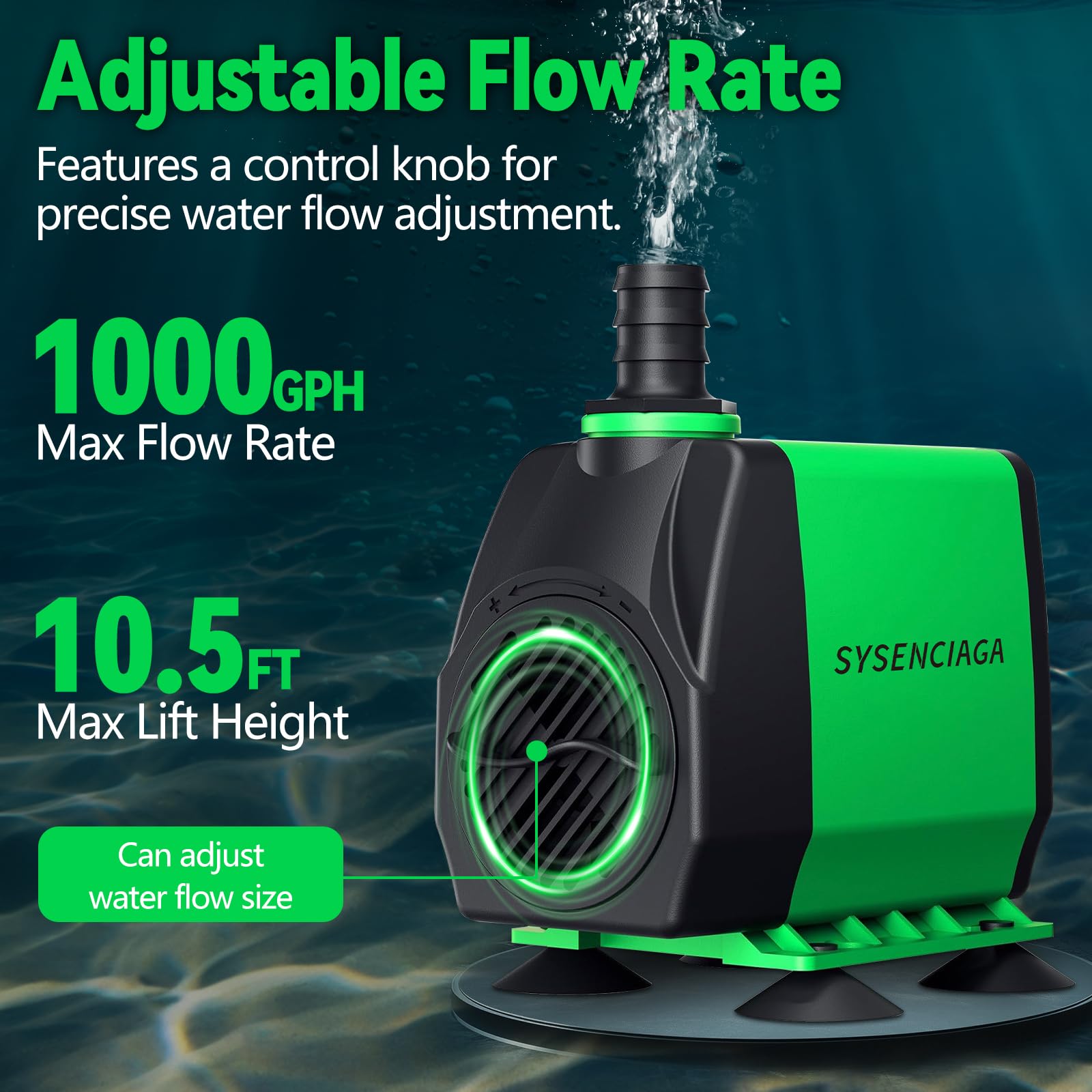 Tauchwasserpumpe für Brunnen, 40 W, verstellbare Ultra-leise, Aquariumpumpe 1000 GPH, kleine Teichpumpe mit 3 Düsen, 3 Fuß Hebung für kleinen Teich