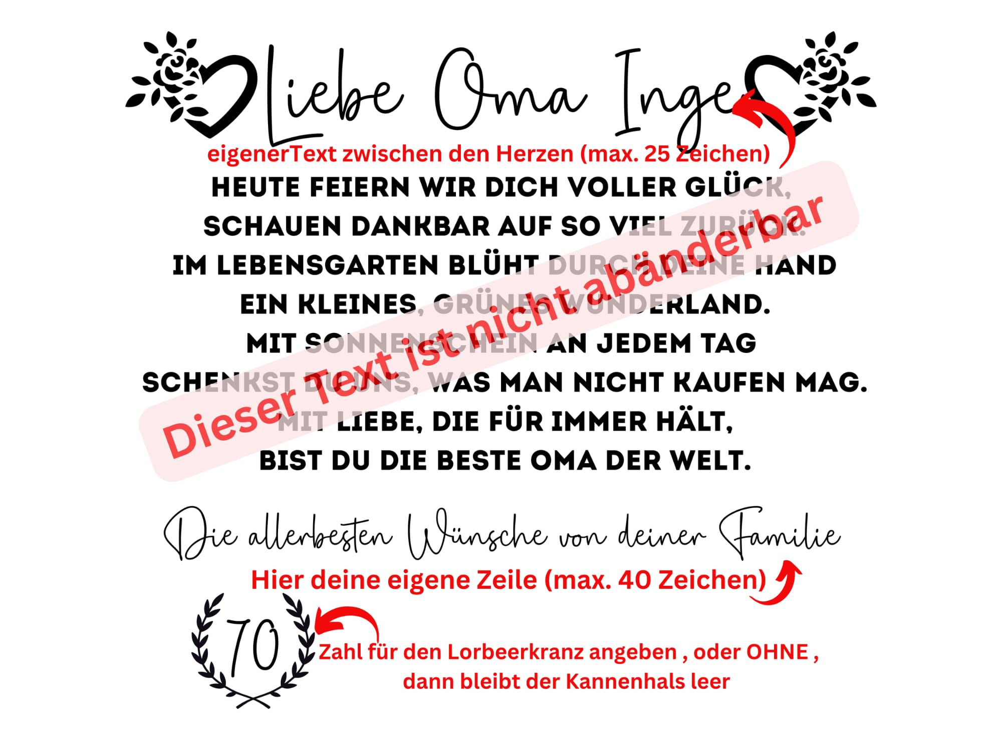 Beste Oma Großmutter Geschenk, personalisiertes Geburtstagsgeschenk mit Spruch zum 60./70./75./80./85. Geburtstag Garten Gießkanne 10 L Großeltern tolles Enkelgeschenk