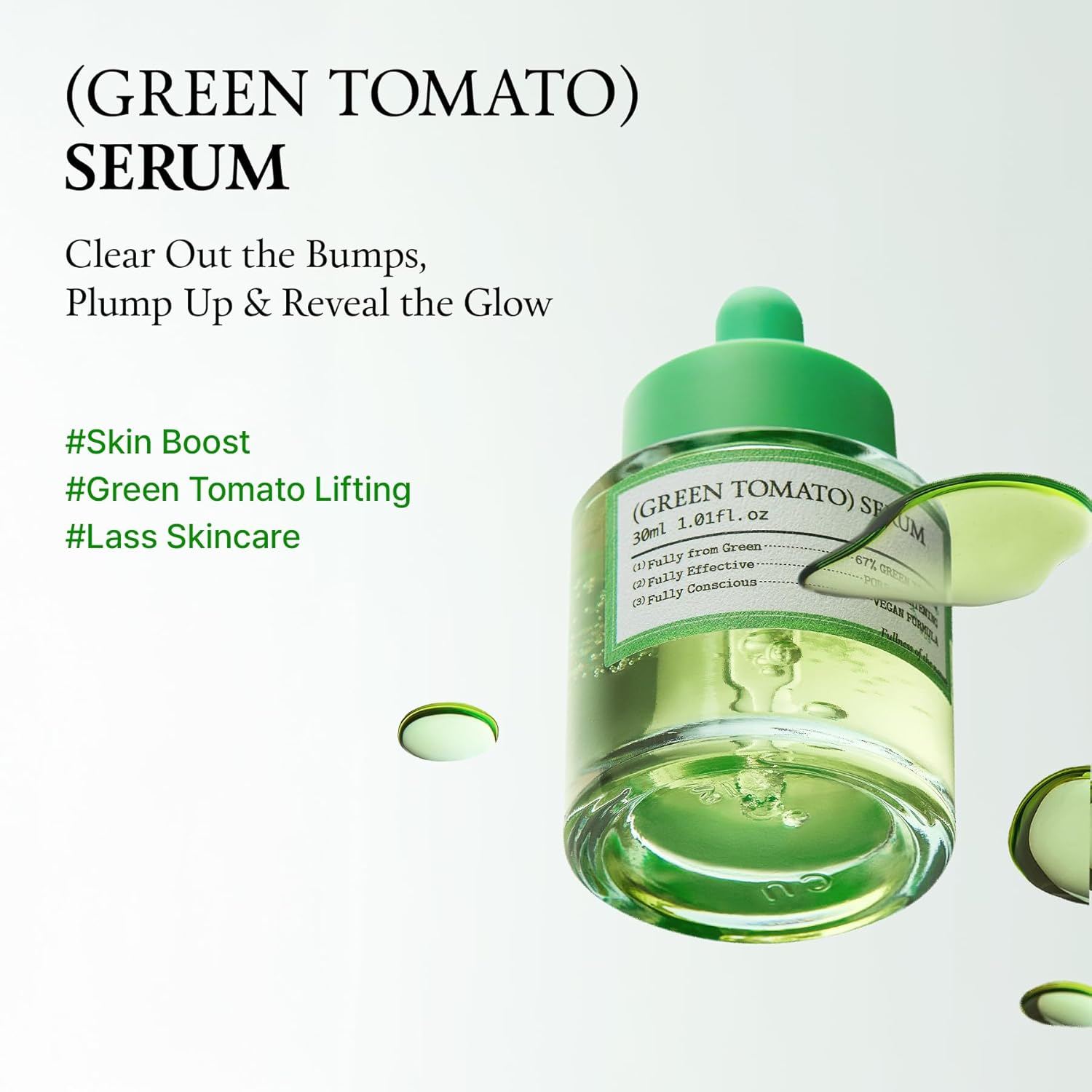 FULLY Green Tomato Serum, Pore Tightening with 67% Green Tomato Extract, Vit C and PHA, Elastcity Boosting and Skin Moisturization, Fragrance Free, Vegan & Dermatologically Tested, 1.01 fl.oz - Image 2