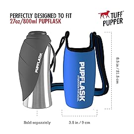 Tuff Pupper PupFlask Insulated Neoprene Dog Water Bottle Holder Sling with Wide Adjustable Shoulder Strap, Great for Travel, Walking, Hiking, Portable Pet Water Bottle Holder (27 OZ, Nebulas Blue)