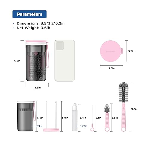 Miniatura 6 de Juego de cepillos de viaje para biberones con cepillo extensible de silicona líquida, cepillo para pezones, estante de secado de botellas integrado,