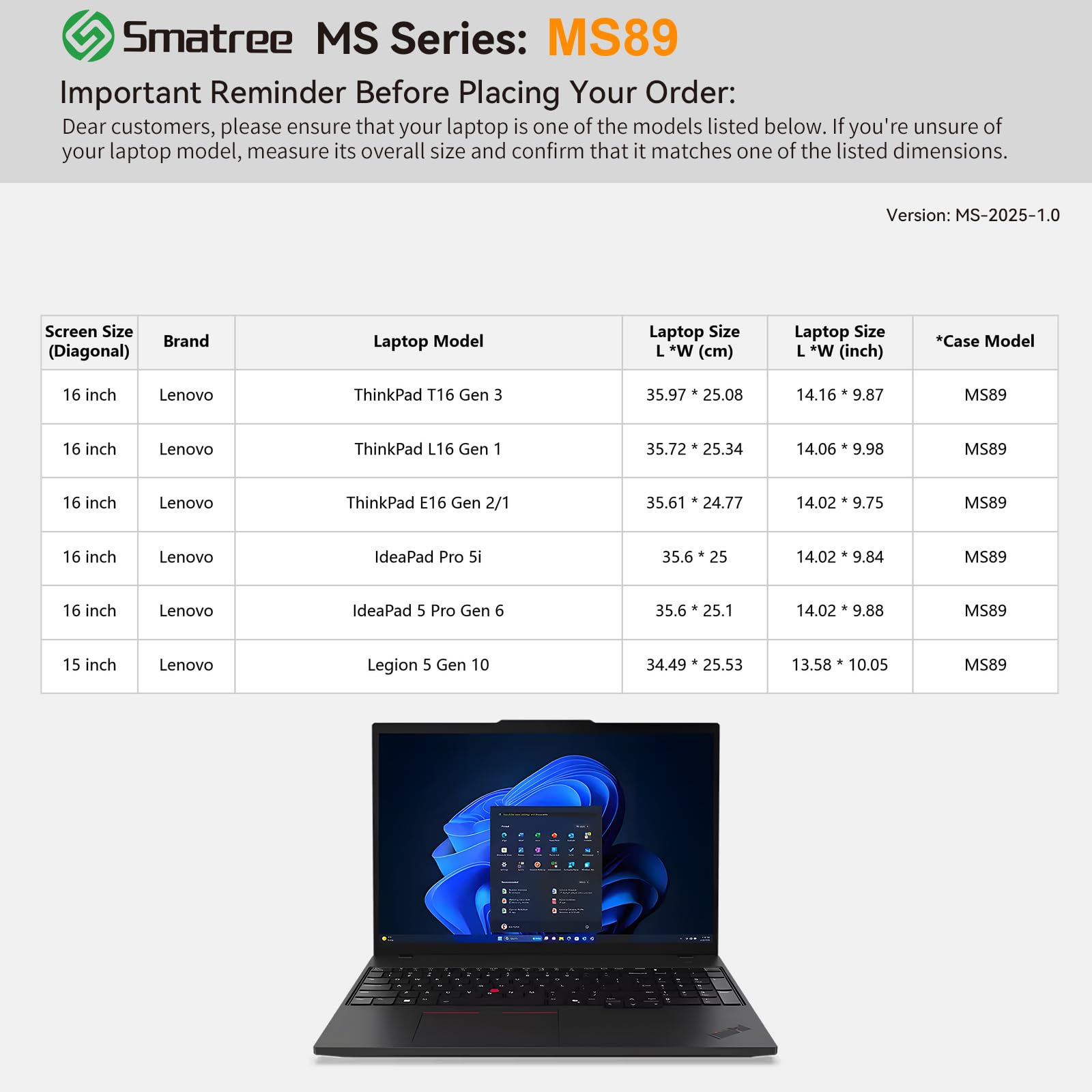 Smatree MS89 Custodia protettiva rigida in EVA con stand compatibile per 16 pollici Lenovo ThinkBook 16 Gen 8,ThinkPad E16/L16/T16,IdeaPad Slim 5i/5,IdeaPad Pro 5/5i,per 15 pollici Legion 5i/5 Gen 10