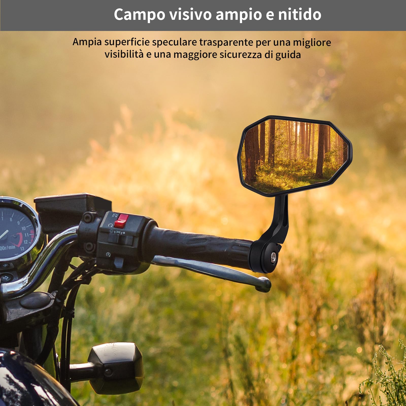 evermotor Specchietti Moto Omologati E, 360° Regolabili, Compatibili con Foro M8 e Manubri Ø 13–15 mm e 17–19 mm, Coppia, Alluminio, Nero Opaco